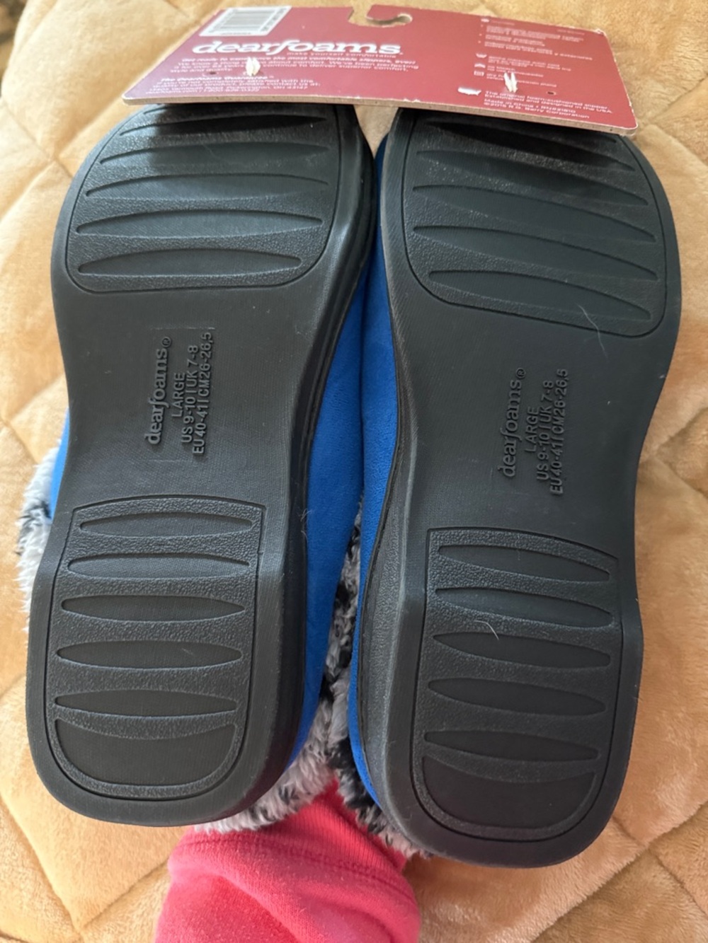 dearfoams Blue Slip-On Slippers with Gray Faux-Fur Cuff size 9-10 - Picture 3 of 4